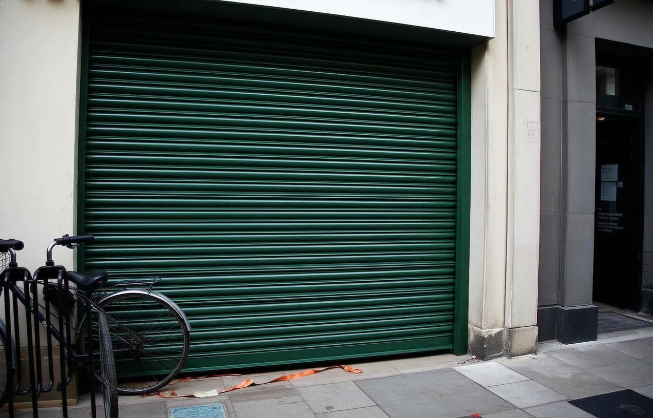 Hackney café shutter after professional repaint