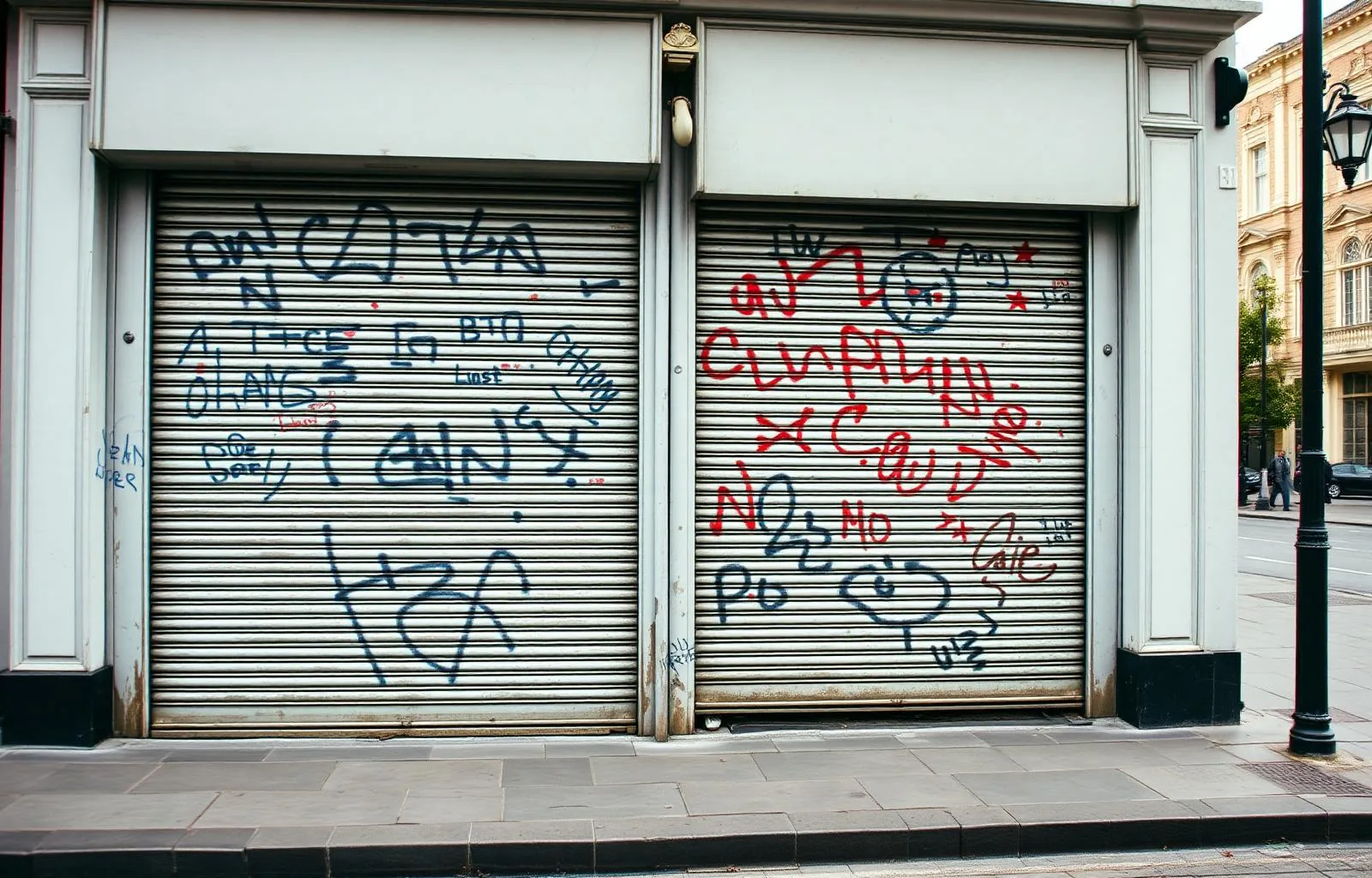 Camden boutique shutter before graffiti removal